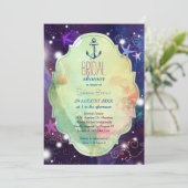 Invitation Glittery Beach Starfish Fête des mariées nautique (Debout devant)