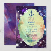 Invitation Glittery Beach Starfish Fête des mariées nautique (Devant / Derrière)