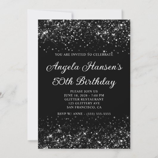 Invitation Glittery Black 50e anniversaire (Devant)