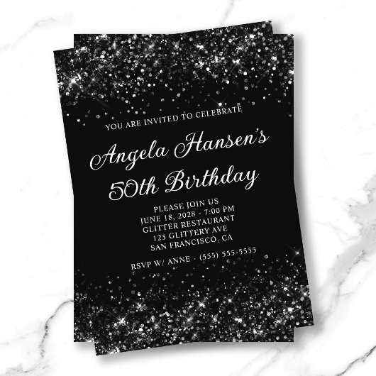 Invitation Glittery Black 50e anniversaire