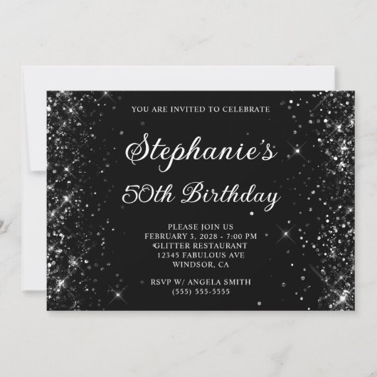 Invitation Glittery Black 50e anniversaire (Devant)