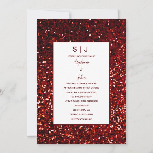 Invitation Glittery Bourgogne Rouge Maroon Classy Mariage mod (Devant)
