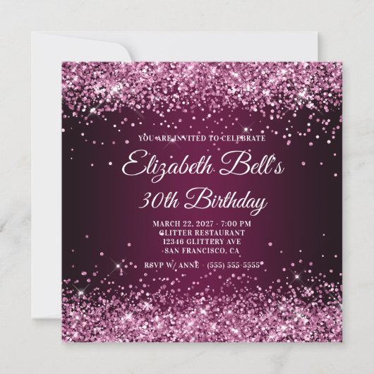 Invitation Glittery Burgundy Wine Ombre 40th Birthday (Devant)