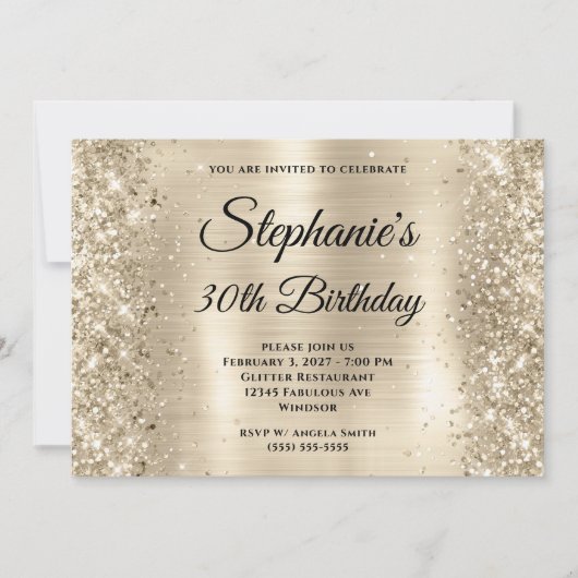 Invitation Glittery Champagne Gold Foil 30e anniversaire (Devant)