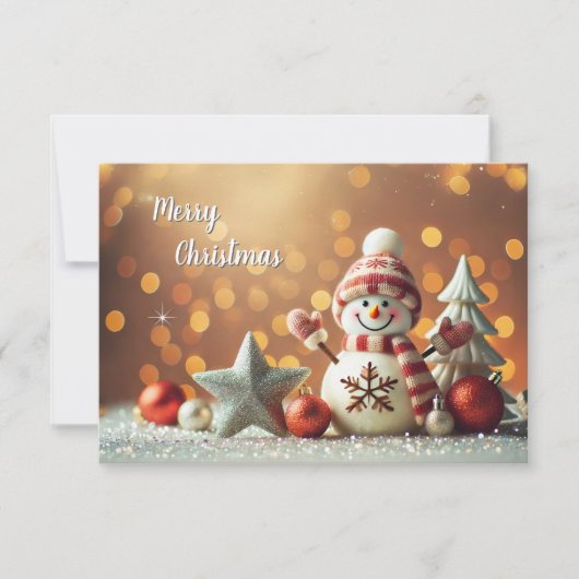 Invitation Glittery Christmas Snowman et Snowflakes (Devant)