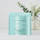 Invitation Glittery Drips Light Teal Ombre Drop Shadow (Debout devant)