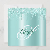 Invitation Glittery Drips Light Teal Ombre Drop Shadow (Dos)