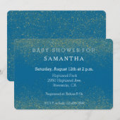 Invitation Glittery Gold et baby shower bleu turquoise (Devant / Derrière)
