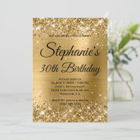 Invitation Glittery Gold Fancy Monogramme 30e anniversaire (Debout devant)