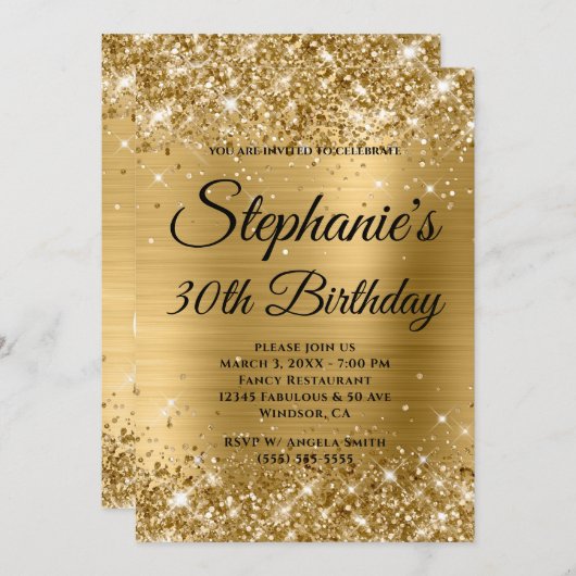 Invitation Glittery Gold Fancy Monogramme 30e anniversaire (Devant / Derrière)