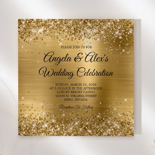 Invitation Glittery Gold Foil Mariage élégant