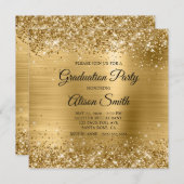 Invitation Glittery Gold Foil Monogram Graduation Party (Devant / Derrière)