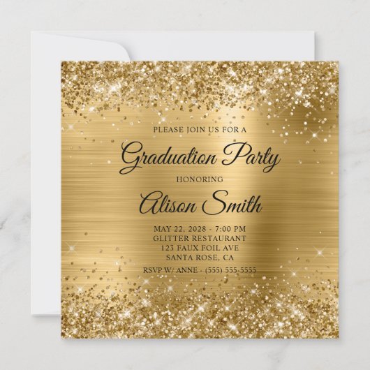 Invitation Glittery Gold Foil Monogram Graduation Party (Devant)