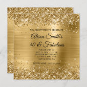 Invitation Glittery Gold Foil Monogramme 40 & Fabulous (Devant / Derrière)
