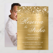 Invitation Glittery Gold Foil Photo Reserva La Fecha (Devant / Derrière)