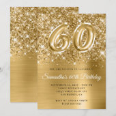 Invitation Glittery Gold Glam Numéro 60e anniversaire (Devant / Derrière)