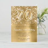 Invitation Glittery Gold Glam Numéro 70e anniversaire (Debout devant)