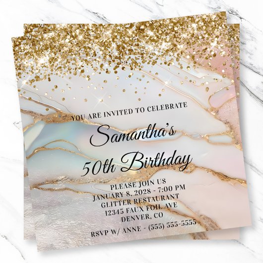 Invitation Glittery Gold Marbled Opal 50e anniversaire