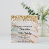 Invitation Glittery Gold Marbled Opal 50e anniversaire (Debout devant)