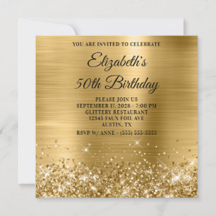 Invitation Glittery Gold Metallic 50e anniversaire