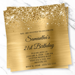 Invitation Glittery Gold Metallic Look 21e anniversaire