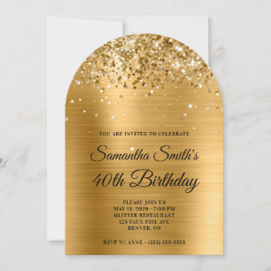 Invitation Glittery Gold Metallic Photo 40th Birthday