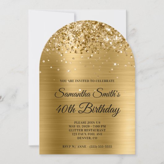 Invitation Glittery Gold Metallic Photo 40th Birthday (Devant)