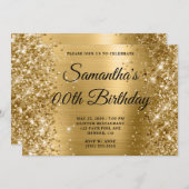 Invitation Glittery Gold Monogramme Anniversaire (Devant / Derrière)
