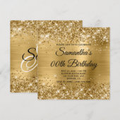 Invitation Glittery Gold Monogramme Anniversaire (Devant / Derrière)