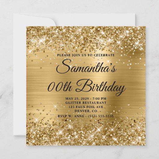 Invitation Glittery Gold Monogramme Anniversaire (Devant)