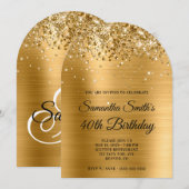 Invitation Glittery Gold Monogramme métallique 40e anniversai (Devant / Derrière)