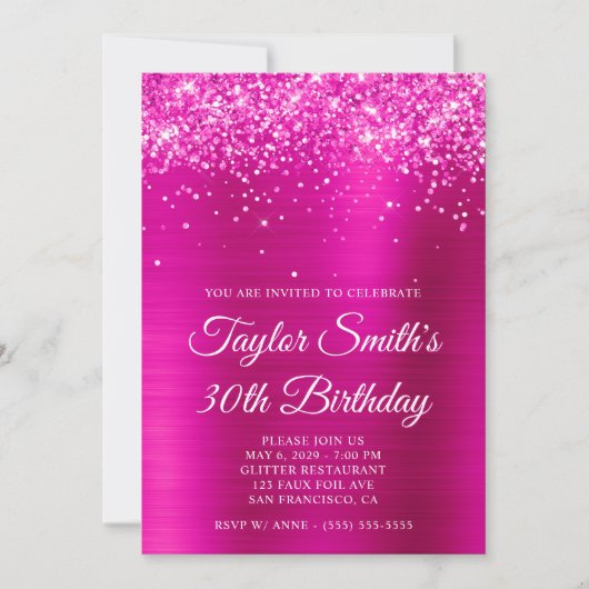 Invitation Glittery Hot Pink 30e anniversaire (Devant)