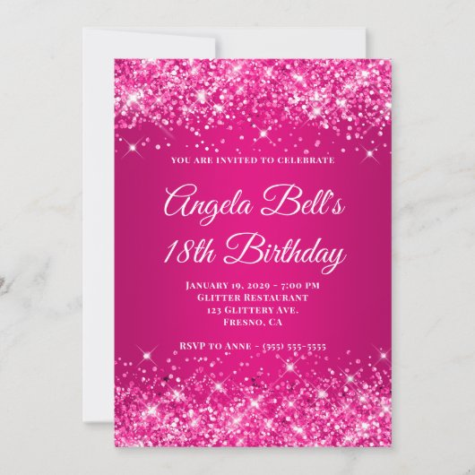 Invitation Glittery Hot Pink Raspberry Ombre 18th Birthday (Devant)