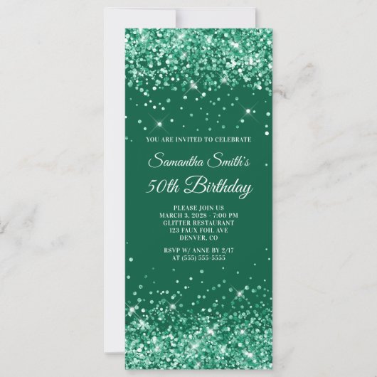 Invitation Glittery Hunter Green 50e anniversaire (Devant)