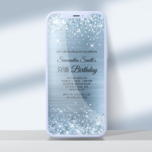 Invitation Glittery Light Blue Foil 50e anniversaire