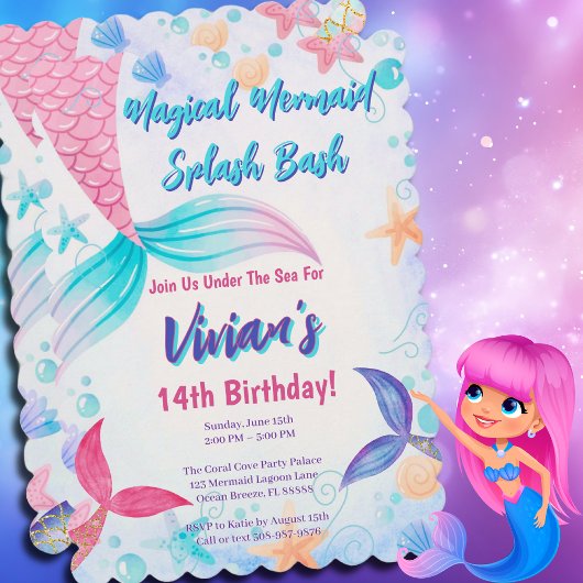 Invitation Glittery Mermaid Tail fête d'anniversaire