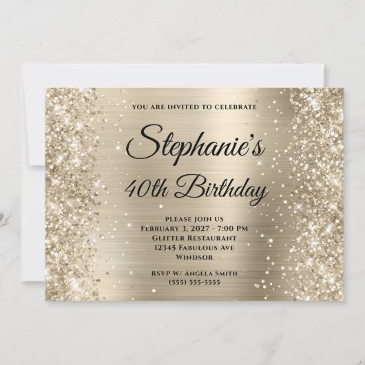 Invitation Glittery Pale Gold Fancy Monogramme 40e anniversai (Devant)