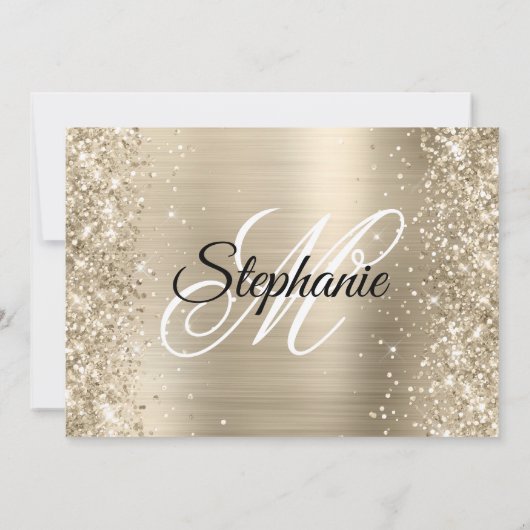 Invitation Glittery Pale Gold Fancy Monogramme 40e anniversai (Dos)