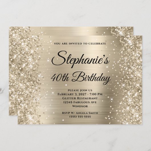 Invitation Glittery Pale Gold Fancy Monogramme 40e anniversai (Devant / Derrière)