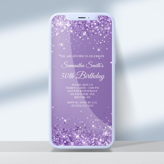 Invitation Glittery Pale Purple 50e anniversaire