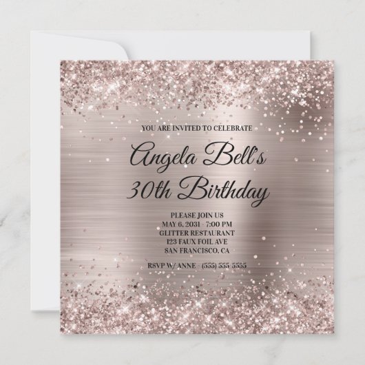 Invitation Glittery Pink Champagne Faux Foil 30th Birthday (Devant)