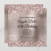 Invitation Glittery Pink Champagne Faux Foil 60th Birthday (Devant / Derrière)