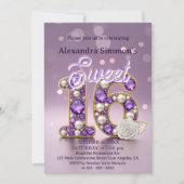Invitation Glittery Purple Gemstone & Pearl Sweet 16 Annivers (Devant)