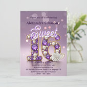 Invitation Glittery Purple Gemstone & Pearl Sweet 16 Annivers (Debout devant)