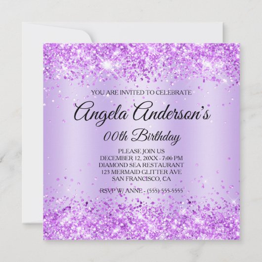 Invitation Glittery Purple Shimmer Diamond Seahorse Anniversa (Dos)