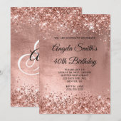Invitation Glittery Rose Gold brillant Foil 40e anniversaire (Devant / Derrière)
