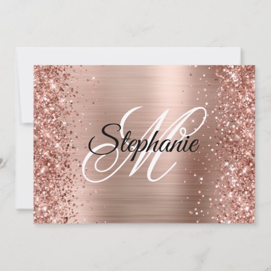 Invitation Glittery Rose Gold Fancy Monogramme 21e anniversai (Dos)