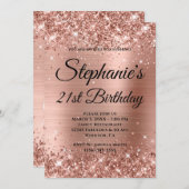 Invitation Glittery Rose Gold Fancy Monogramme 21e anniversai (Devant / Derrière)