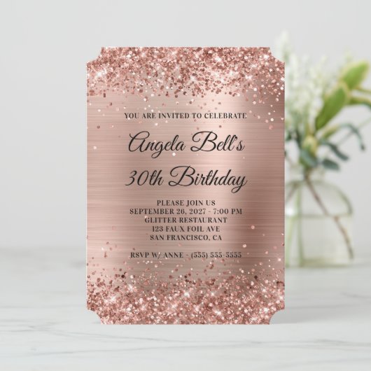 Invitation Glittery Rose Gold Fancy Monogramme 30e anniversai (Debout devant)