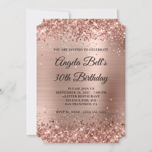 Invitation Glittery Rose Gold Fancy Monogramme 30e anniversai (Devant)